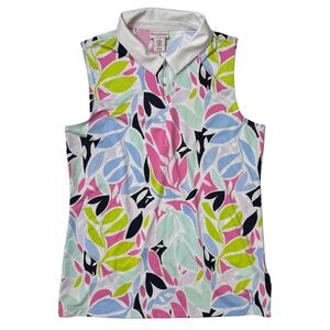 {Tommy Bahama} Tropical Print Sleeveless Quarter Zip Golf Polo Tank Top